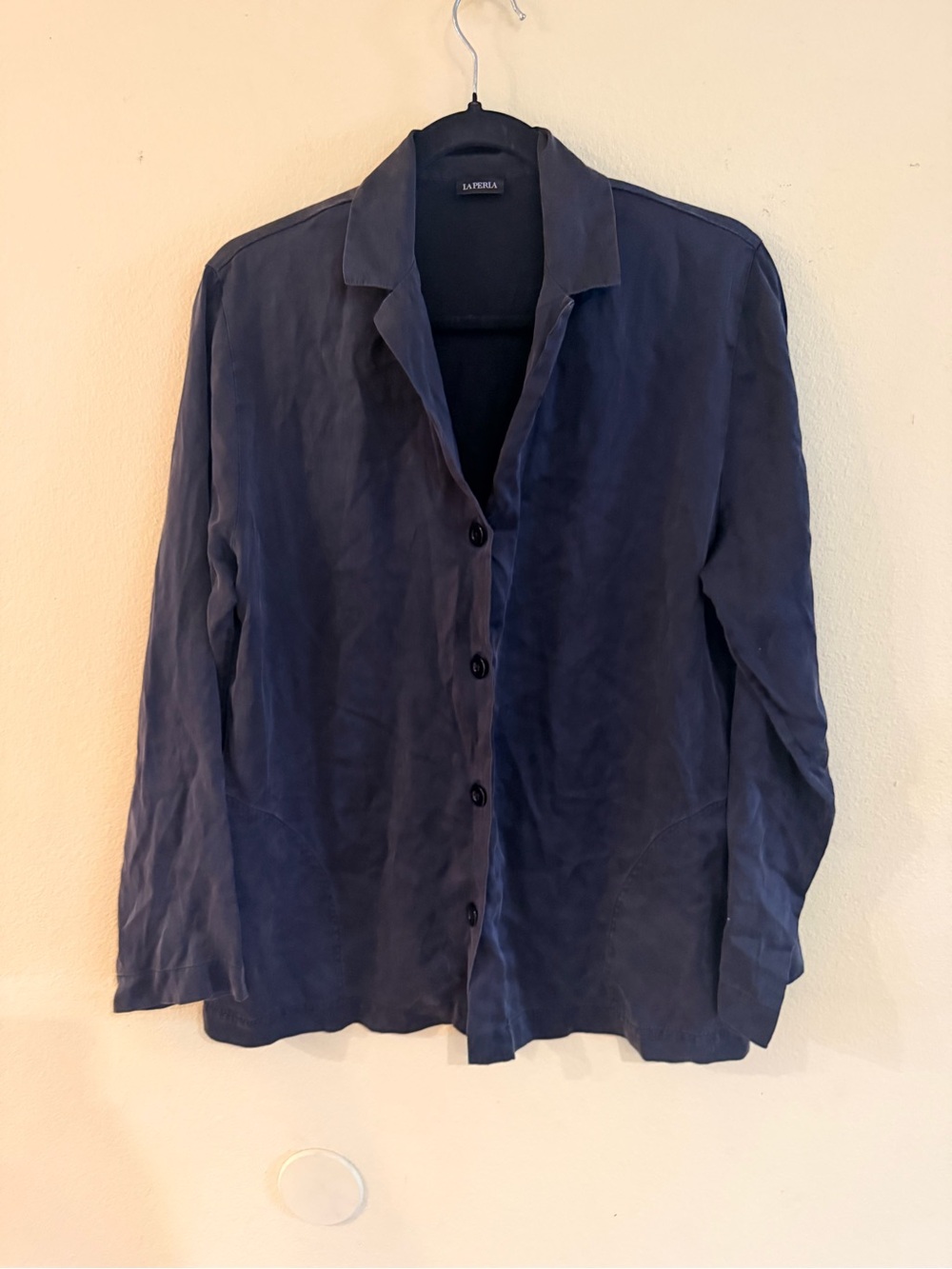 La Perla balck Lightweight Button-Front Shirt Jacket with pockets silk